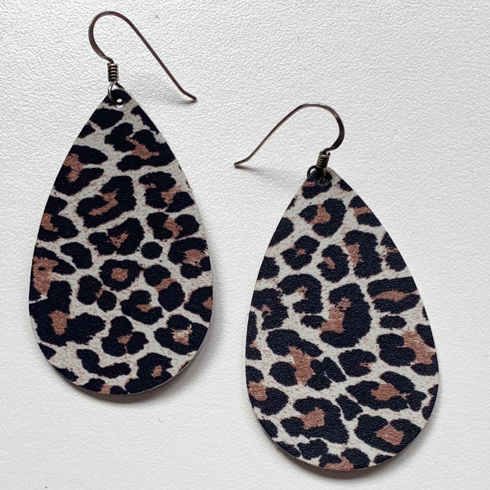 Snow Leopard Lightweight Leather Earrings by Nickel & Suede